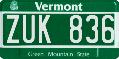 VT license plate ZUK836