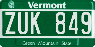 VT license plate ZUK849