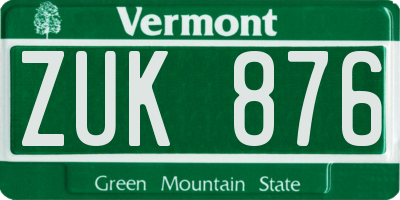 VT license plate ZUK876