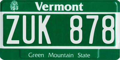 VT license plate ZUK878