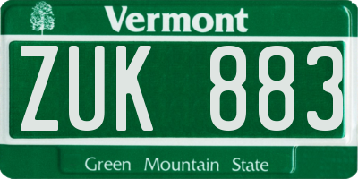 VT license plate ZUK883