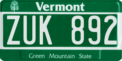 VT license plate ZUK892