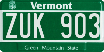 VT license plate ZUK903