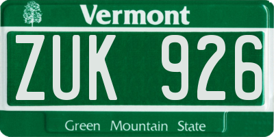 VT license plate ZUK926