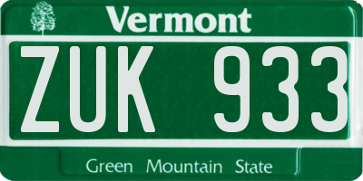 VT license plate ZUK933