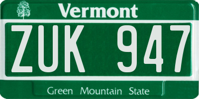 VT license plate ZUK947
