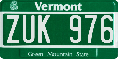 VT license plate ZUK976
