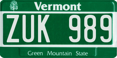 VT license plate ZUK989