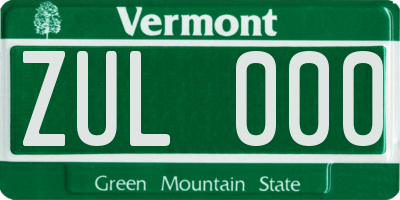 VT license plate ZUL000