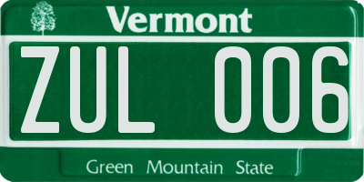 VT license plate ZUL006