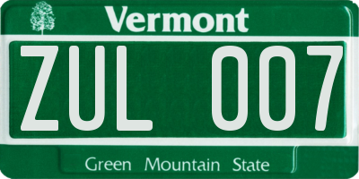 VT license plate ZUL007
