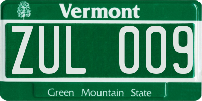 VT license plate ZUL009