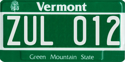 VT license plate ZUL012