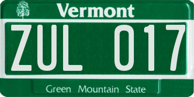 VT license plate ZUL017