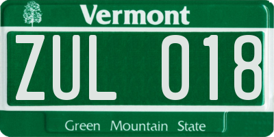 VT license plate ZUL018