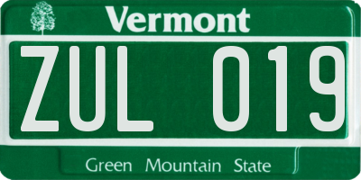 VT license plate ZUL019