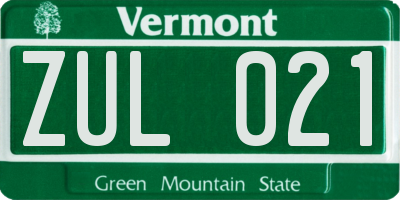VT license plate ZUL021