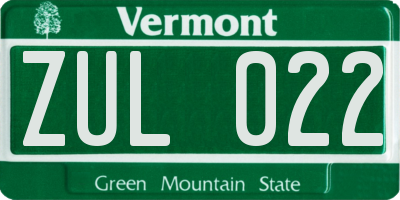VT license plate ZUL022