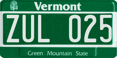 VT license plate ZUL025