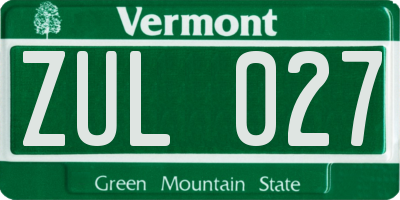 VT license plate ZUL027