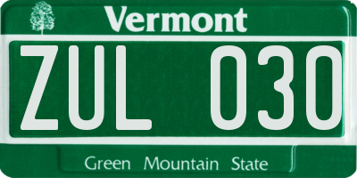 VT license plate ZUL030