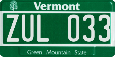 VT license plate ZUL033