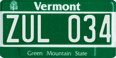 VT license plate ZUL034
