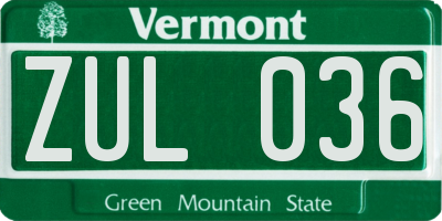 VT license plate ZUL036