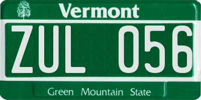 VT license plate ZUL056
