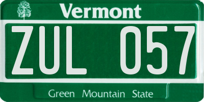 VT license plate ZUL057
