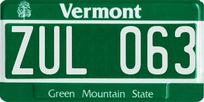 VT license plate ZUL063