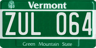 VT license plate ZUL064
