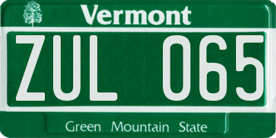 VT license plate ZUL065