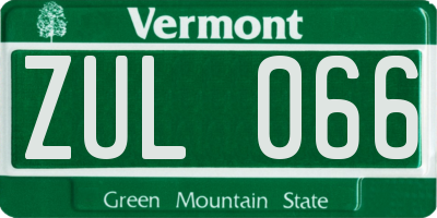 VT license plate ZUL066