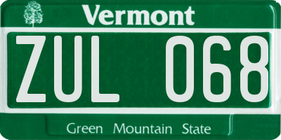 VT license plate ZUL068