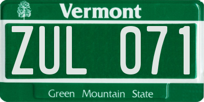 VT license plate ZUL071