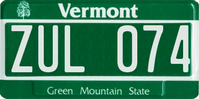 VT license plate ZUL074