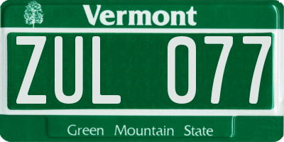 VT license plate ZUL077