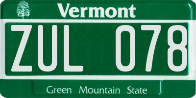 VT license plate ZUL078