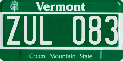 VT license plate ZUL083