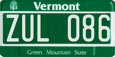 VT license plate ZUL086