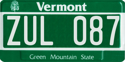 VT license plate ZUL087
