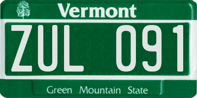 VT license plate ZUL091