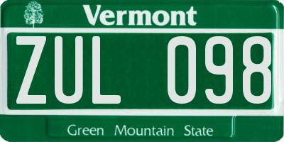 VT license plate ZUL098