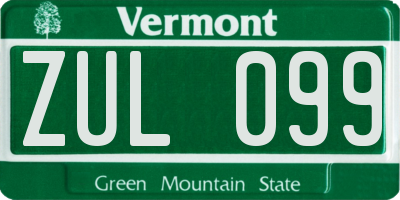 VT license plate ZUL099