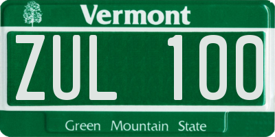 VT license plate ZUL100