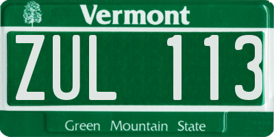VT license plate ZUL113