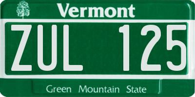 VT license plate ZUL125