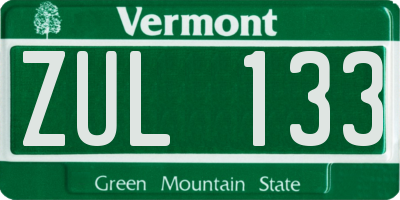 VT license plate ZUL133