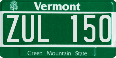 VT license plate ZUL150